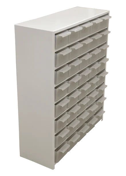 pastillero 40 cajas de metal - pms muebles - genicrea - mobiliario de exhibición